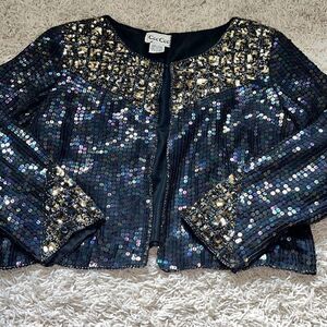 Vintage 80's Fully Sequin Silk Lined Cardigan By Cee Cee   Large